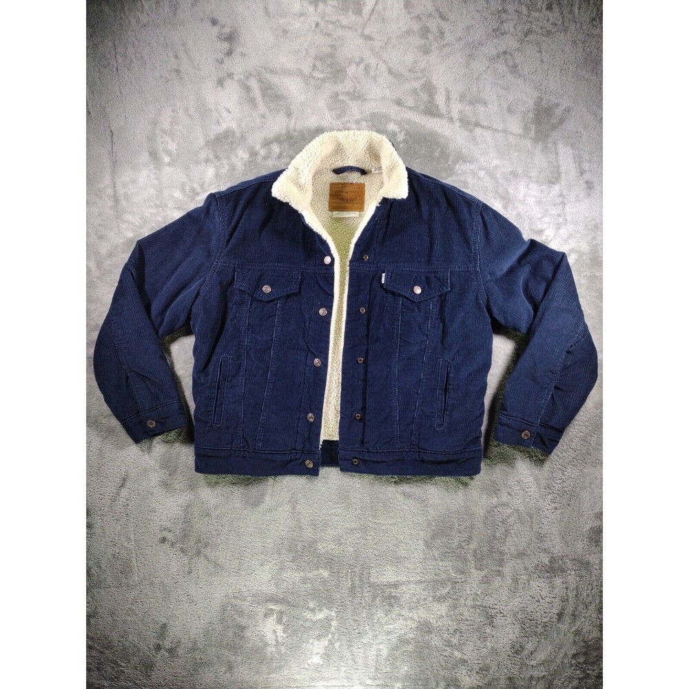Levis Strauss Jacket Mens Blue Medium Corduroy Trucker Sherpa Lined